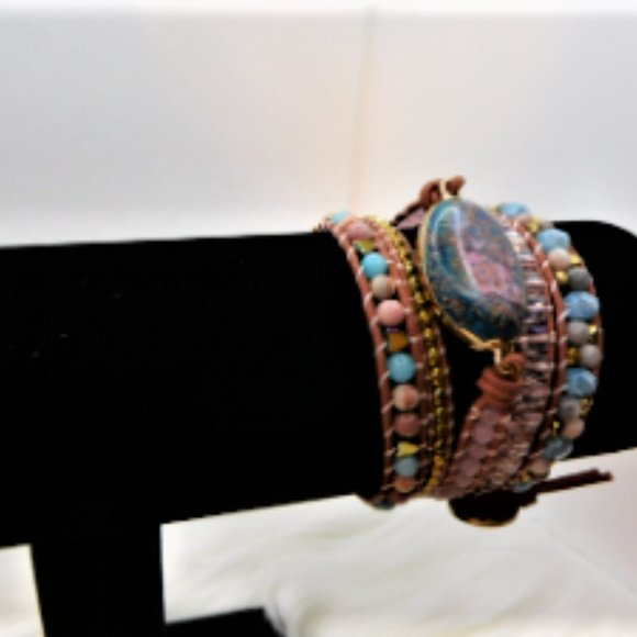 Unique Handmade Wrap Bracelet with , JasperTurquoise & Amazonite Natural Stones - Picture 8 of 10